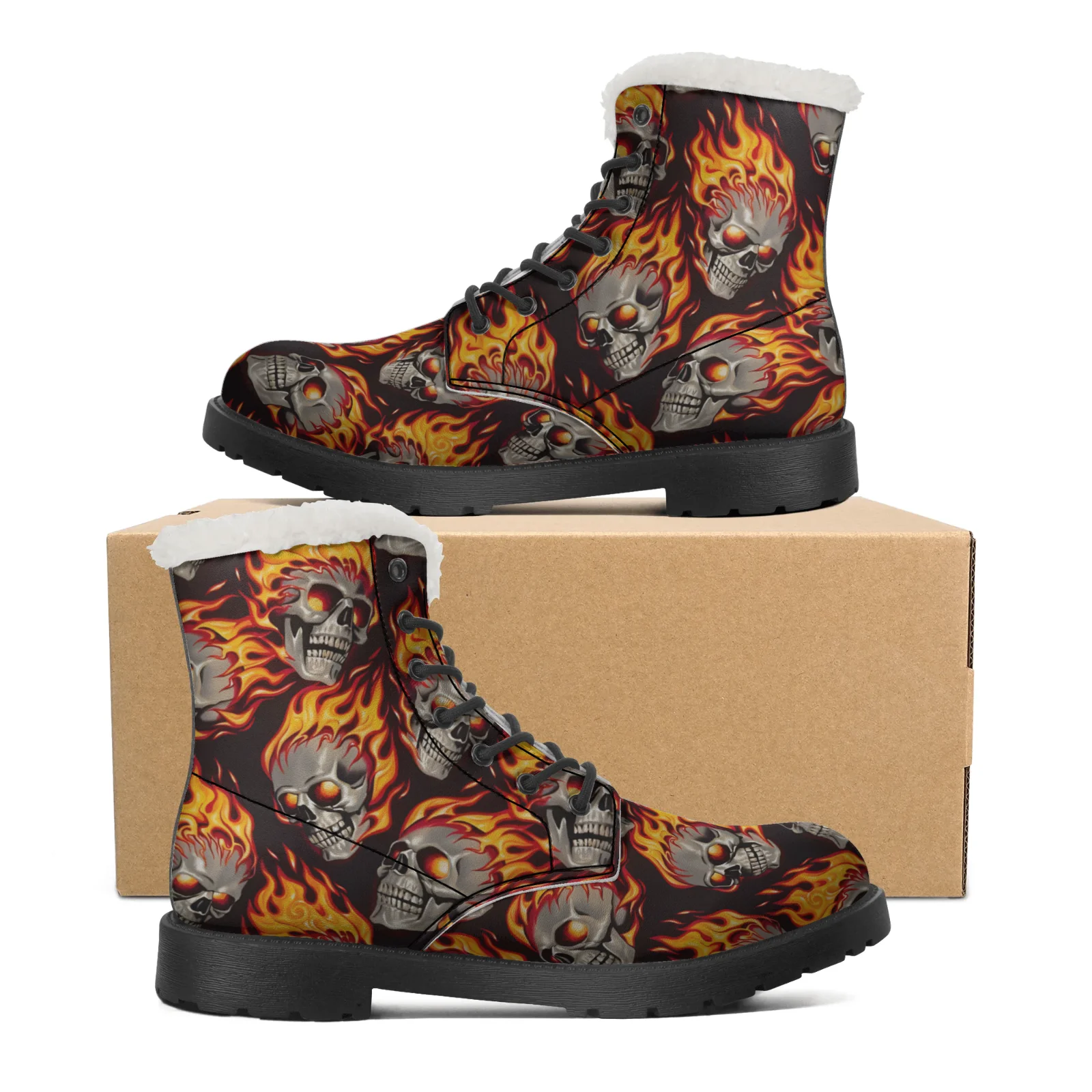 Men Shoes Eu To Us - أحذية ثلج بنقوش جماجم نارية للرجال
